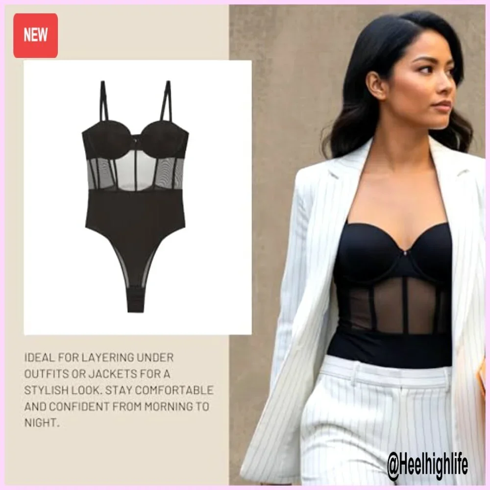 Women's Mesh Panel Bodysuit Underwire Cups Seamless Shapewear
